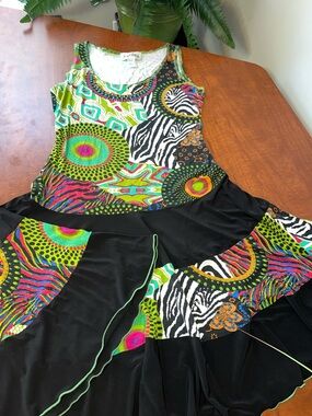 Joseph Ribkoff Multicolor Patterned Sleeveless Midi Tank Dress 💚 Gorgeous